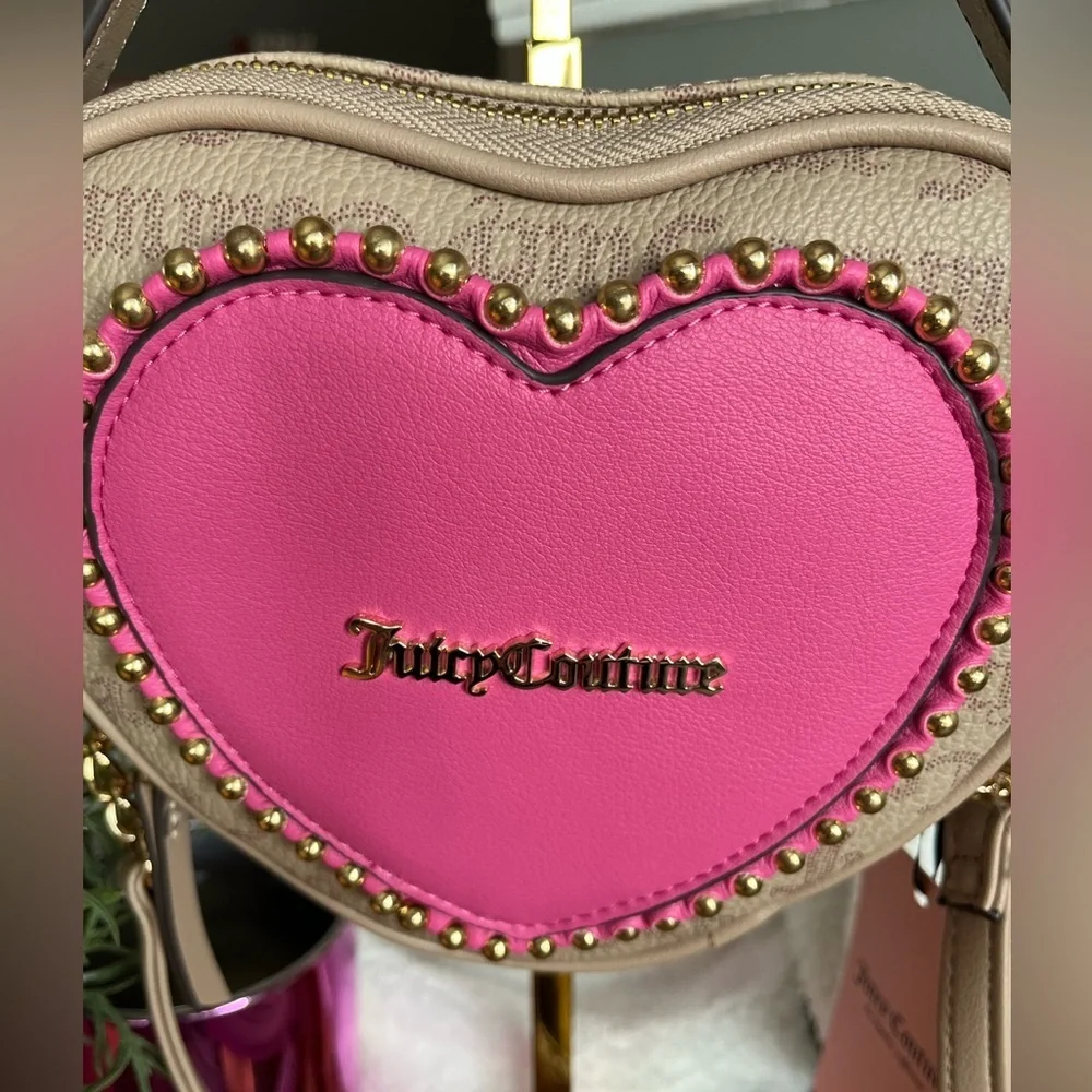 Juicy Couture Love Never Dies Heart Crossbody Tan Pink Gold + Wallet NWT